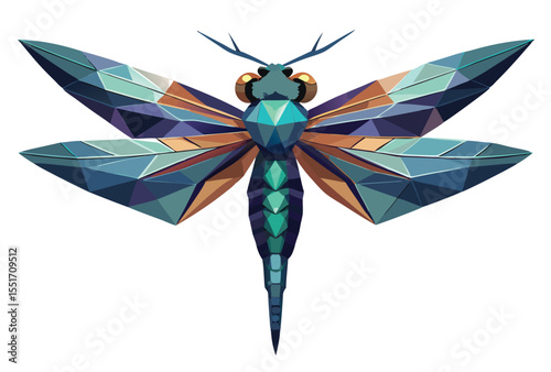 Dragonfly low poly vector clipart geometric insect art polygonal dragonfly illustration.