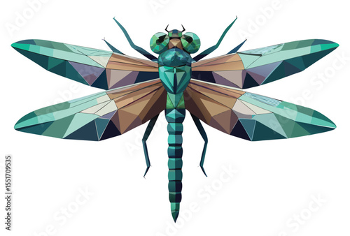 Polygonal dragonfly low poly vector clipart geometric bug insect.