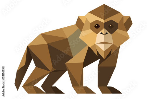 Low Poly Gibbon Vector Illustration, Geometric Polygonal Gibbon Animal Icon Art