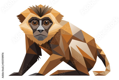 Gibbon Polygon Vector Art, Low Poly Geometric Gibbon Illustration