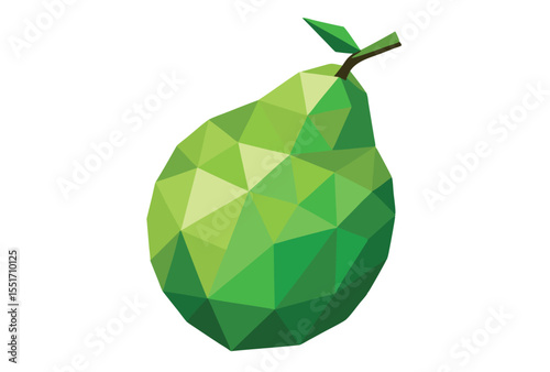 Low Poly Green Pear Vector Illustration, Geometric Polygon Fruit Icon