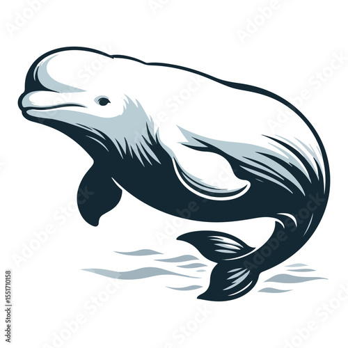 A beluga whale in black and white line art