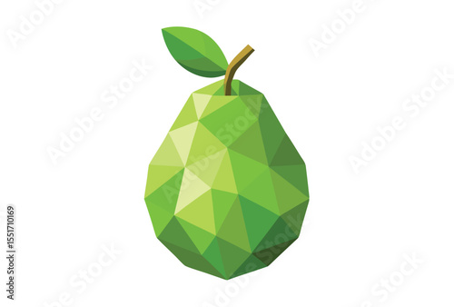 Low Poly Green Pear Vector Illustration, Geometric Polygon Fruit Icon