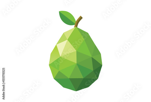 Green Pear Low Poly Vector, Geometric Polygonal Pear Illustration Icon for Clipart