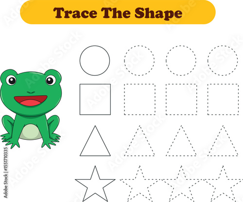 Tracing lines of different shape for kids with frogs. Vector Illustration