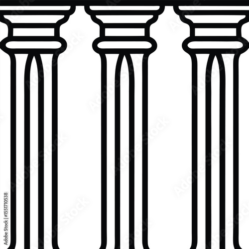 Vector illustration of three black and white classical columns on a white background