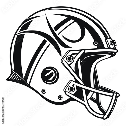 American football helmet vector illustration black and white sport equipment design