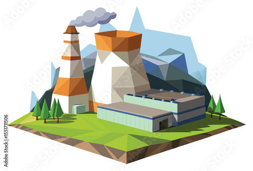 Low Poly Nuclear Power Plant Vector Geometric Style Polygonal Icon Illustration
