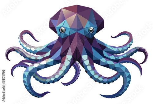 Low Poly Octopus Vector Geometric Icon, Polygonal Style Illustration