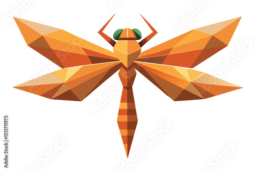 Low Poly Orange Dragonfly Polygonal Vector Art Geometric Style Insect Clipart Illustration