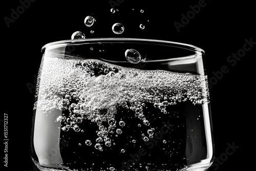 Bubbles rise in sparkling water creating a chaotic display