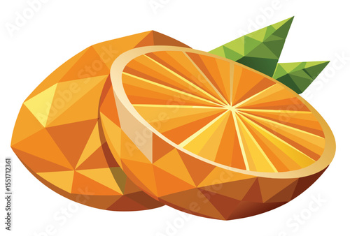 Low Poly Orange Fruit Sliced Vector Design Geometric Style Polygonal Art Illustration