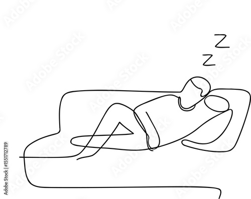 Sleeping on Sofa One Line Art – Minimalist Continuous Line Drawing of Relaxed Person Resting
