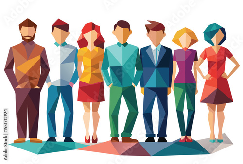 Low Poly People Group Vector Clipart Geometric Polygon Style Icon Illustration