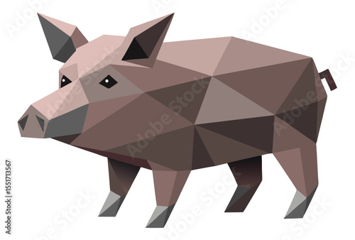 Geometric Pink Pig Vector Art Low Poly Polygonal Pig Clipart Illustration