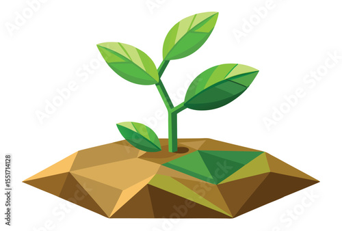 Geometric Plant Sprout Icon Vector Clipart in Ecological Low Poly Polygon Style Illustration