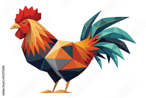 Polygonal Rooster Icon Low Poly Vector Art Geometric Animal Clipart for Logo