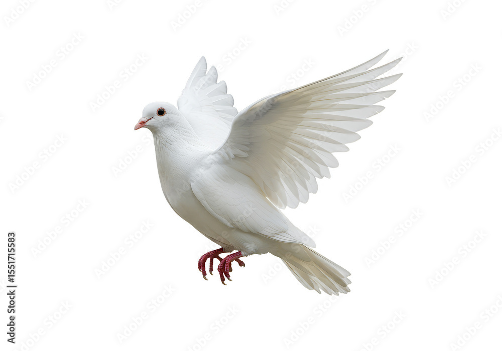 Naklejka premium Illustration Of Flying Dove Bird With Open Wings Peacefully In White