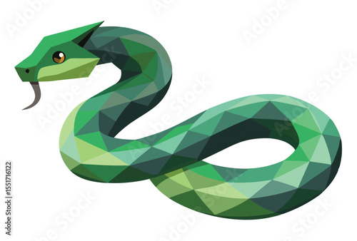 Polygonal Snake Low Poly Art, Geometric Vector Snake Graphic