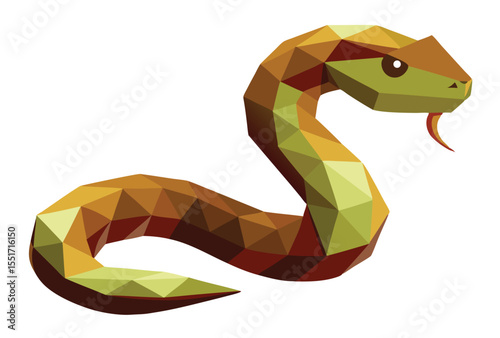 Polygonal Snake Low Poly Art, Geometric Vector Snake Graphic