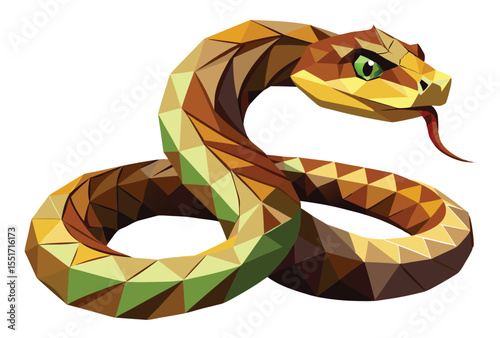 Low Poly Snake Vector, Geometric Polygonal Snake Icon Illustration