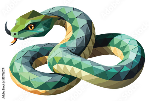Low Poly Snake Vector, Geometric Polygonal Snake Icon Illustration