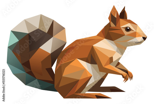 Polygonal Squirrel Illustration, Low Poly Vector Squirrel Art in Geometric Style