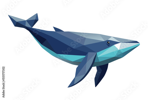 Flying Blue Whale Polygonal Low Poly Vector Geometric Style Whale Icon