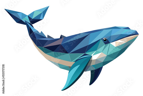 Flying Blue Whale Polygonal Low Poly Vector Geometric Style Whale Icon