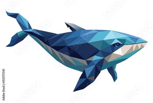 Blue Whale Low Poly Vector Geometric Style Polygonal Whale Icon Illustration