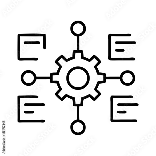 Marketing automation cogwheel with data flow in minimal style  