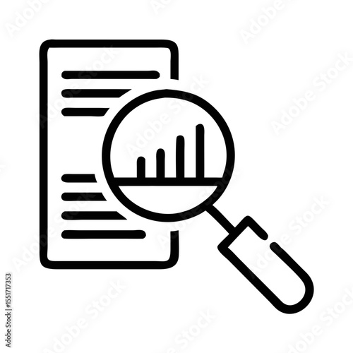 Magnifying glass analyzing report with market research data  
