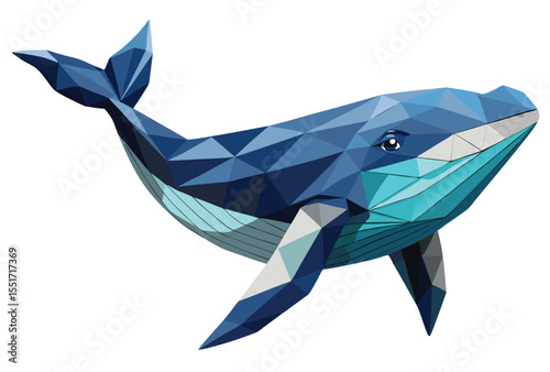 Blue Whale Low Poly Vector Geometric Style Polygonal Whale Icon Illustration