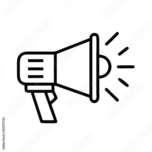 Megaphone announcing message in minimalist style on white background  