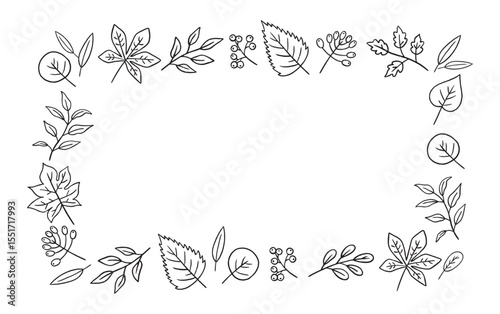 Autumn line leaves frame, outline, design for posters, banner, greeting cards, stickers