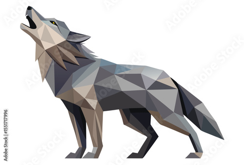Wolf Howling Low Poly Vector Geometric Style Polygonal Icon Illustration