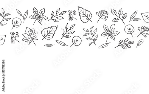 Autumn line leaves frame, outline, design for posters, banner, greeting cards, stickers