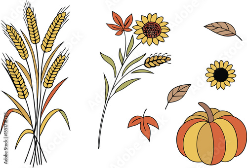 Thanksgiving Clipart Set for Holiday Projects. Fall Thanksgiving Clipart Bundle with Festive Icons. Hand drawn Thanksgiving Clipart Collection for Designers. Colorful Thanksgiving Day Clipart Elements