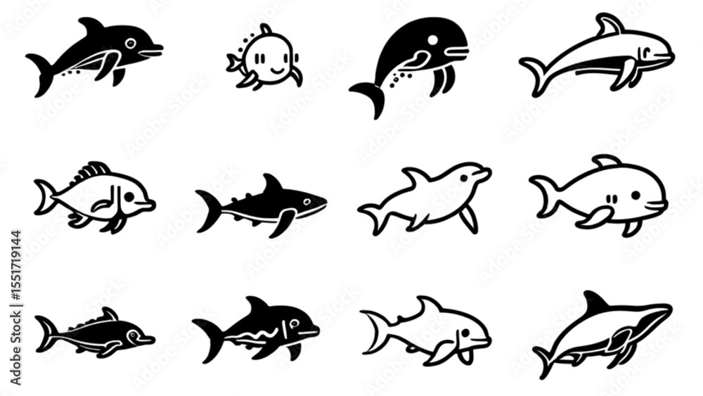 Fototapeta premium かわいい魚アイコンセット｜Cute Fish Icon Collection