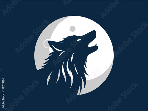 Powerful vector illustration of a wolf silhouette howling at the moon. Perfect for wildlife logos, outdoor brands.