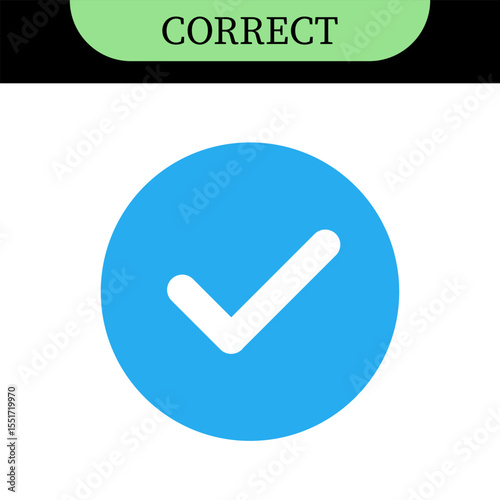 Checkmark or tick mark on speech bubble as a symbol of accept, agree or approval. Icon for app, website and UI. Colorful set of icons, vector illustration