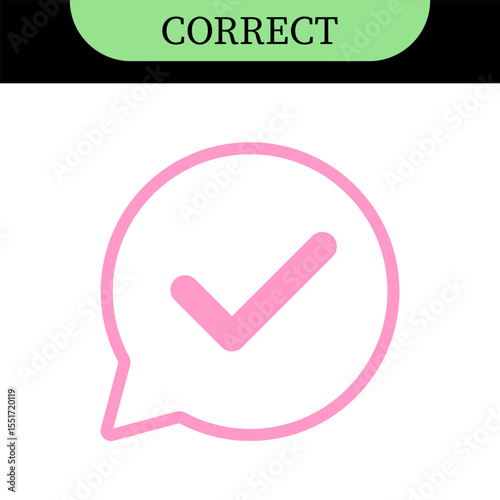 Checkmark or tick mark on speech bubble as a symbol of accept, agree or approval. Icon for app, website and UI. Colorful set of icons, vector illustration