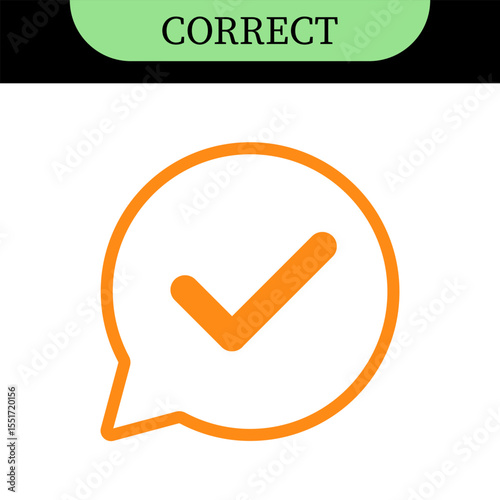 Checkmark or tick mark on speech bubble as a symbol of accept, agree or approval. Icon for app, website and UI. Colorful set of icons, vector illustration