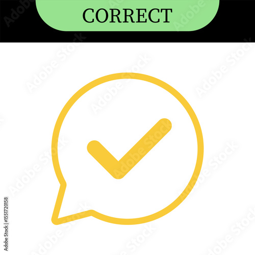 Checkmark or tick mark on speech bubble as a symbol of accept, agree or approval. Icon for app, website and UI. Colorful set of icons, vector illustration