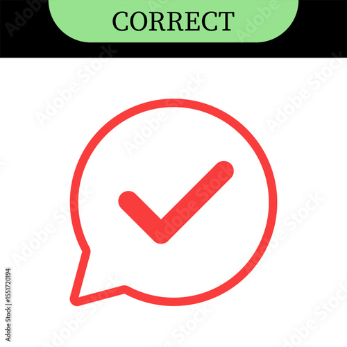 Checkmark or tick mark on speech bubble as a symbol of accept, agree or approval. Icon for app, website and UI. Colorful set of icons, vector illustration