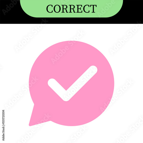 Checkmark or tick mark on speech bubble as a symbol of accept, agree or approval. Icon for app, website and UI. Colorful set of icons, vector illustration