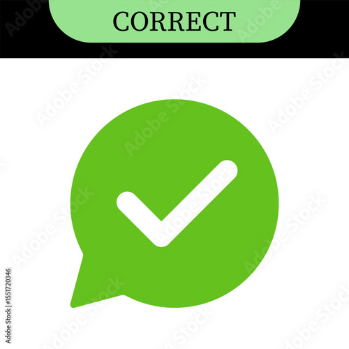 Checkmark or tick mark on speech bubble as a symbol of accept, agree or approval. Icon for app, website and UI. Colorful set of icons, vector illustration