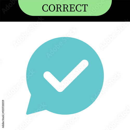 Checkmark or tick mark on speech bubble as a symbol of accept, agree or approval. Icon for app, website and UI. Colorful set of icons, vector illustration