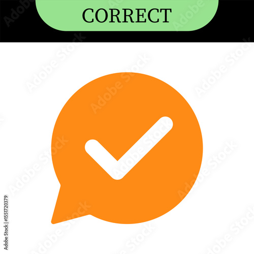 Checkmark or tick mark on speech bubble as a symbol of accept, agree or approval. Icon for app, website and UI. Colorful set of icons, vector illustration