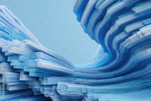 Abstract blue wave digital art landscape